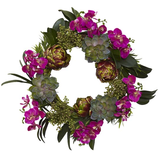 20&#x201D; Orchid, Artichoke &#x26; Succulent Wreath